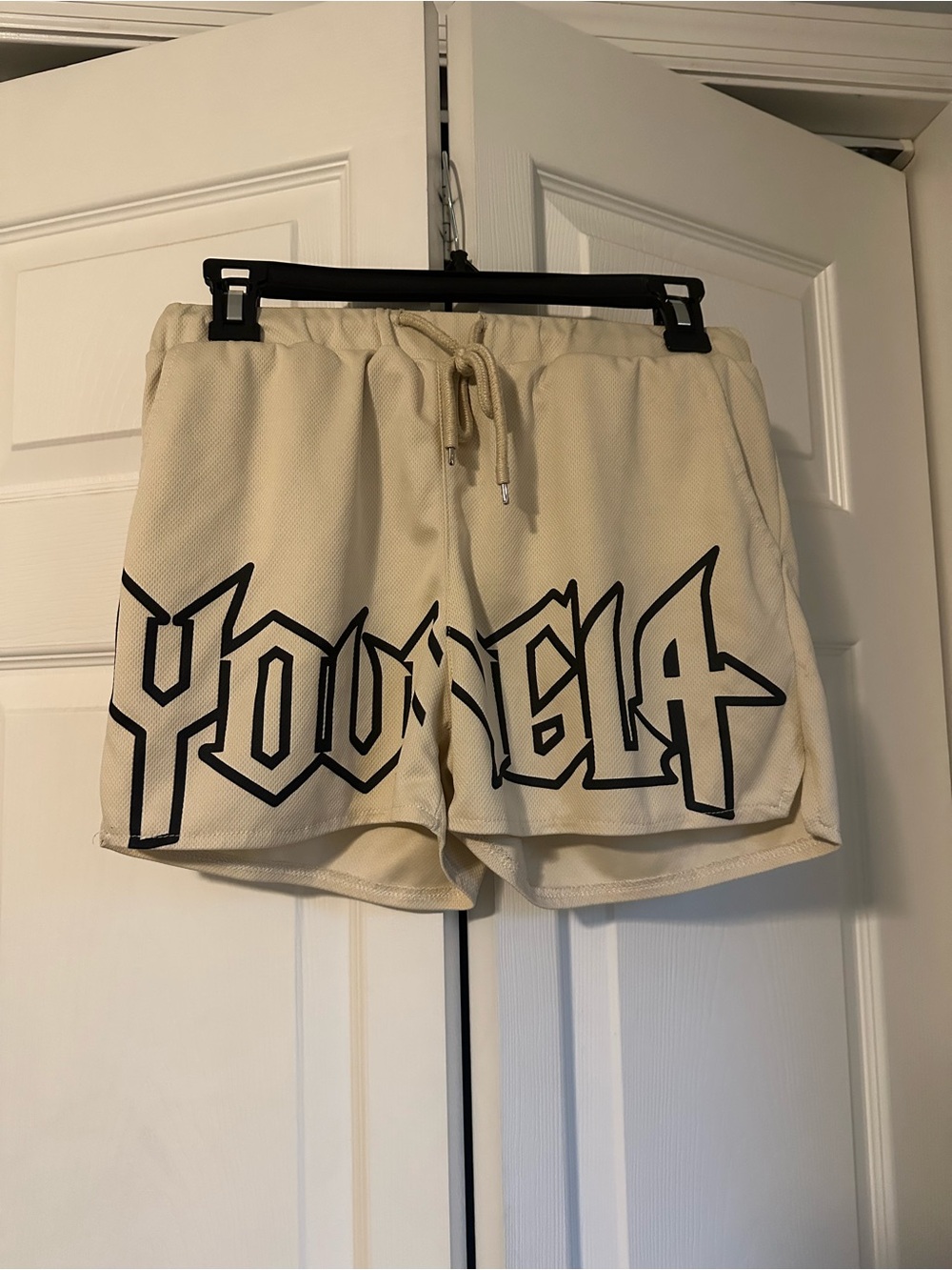 Beige Graphic Drawstring 5” Unisex Shorts